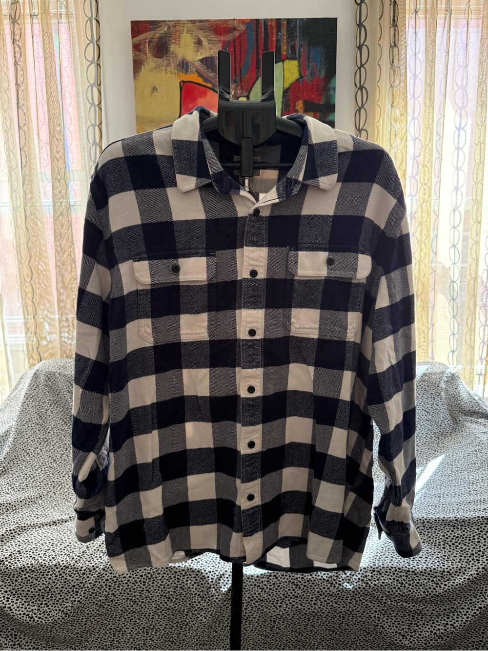 L.L. Bean Men’s Black and White Buffalo Plaid Button-Down Flannel Shirt